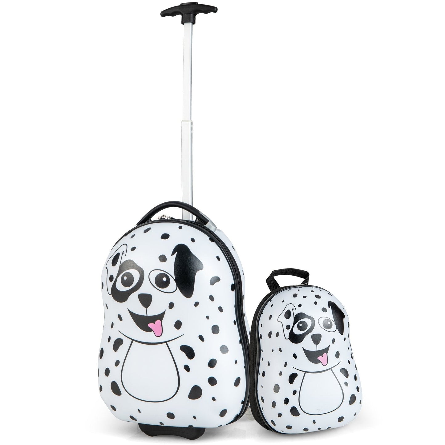 2 Pieces Kids Luggage Set with Wheels and Height Adjustable Handle-White & Black