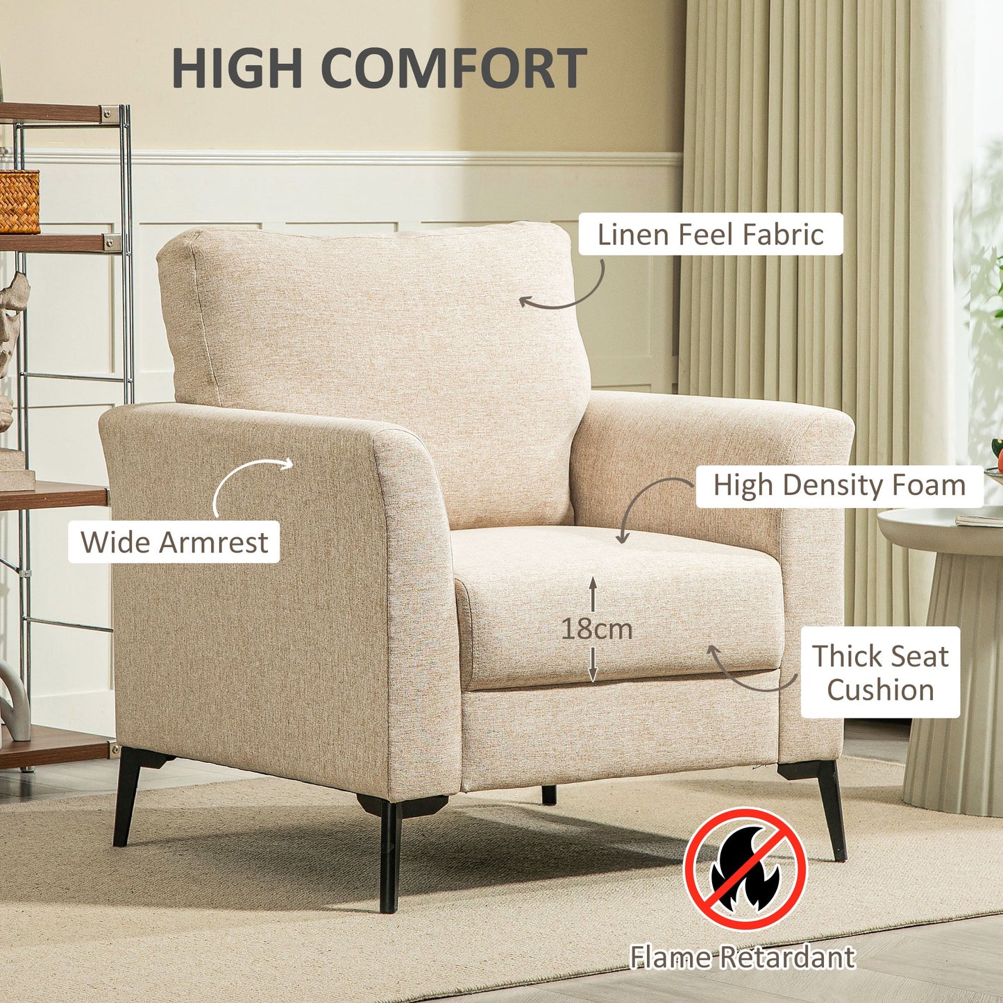 Fotel HOMCOM Linen-Look - Beżowy