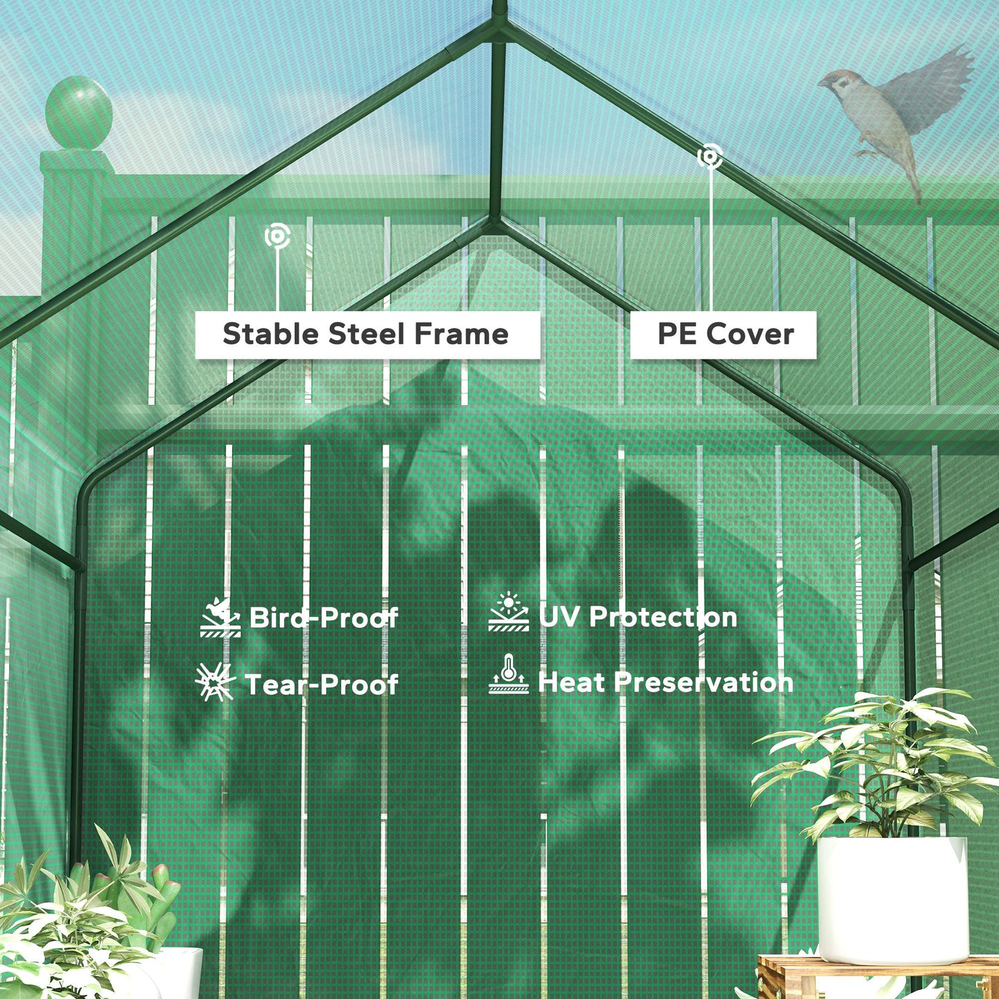 Outsunny 120 x 186cm Walk-In Greenhouse z półkami