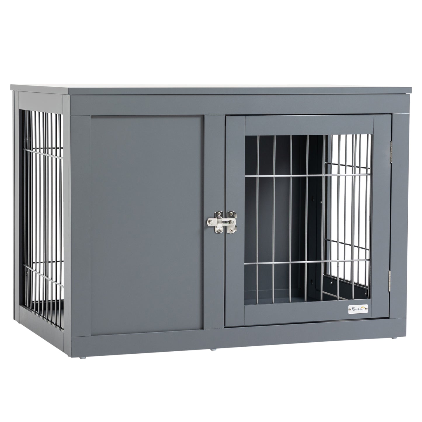 PawHut Furniture Style klatka dla psa dla małych i średnich psów, stolik boczny z dwoma zamykanymi drzwiami - szara