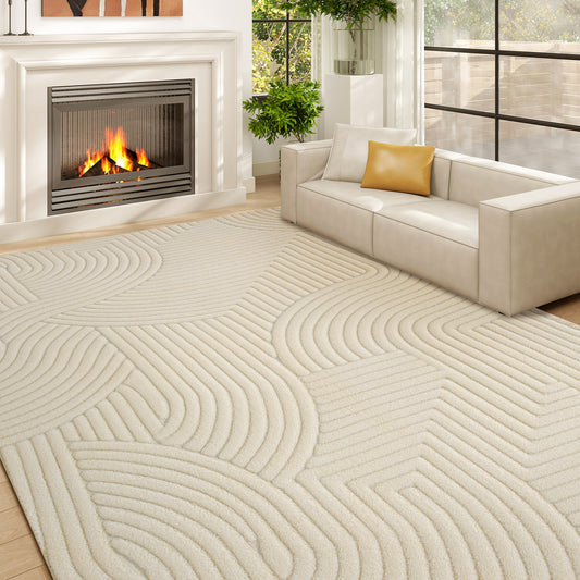 HOMCOM Modern Geometric Rug, Thick & Plush, Non-Slip, 160 x 120 cm â Cream, Living Room/Bedroom/Office