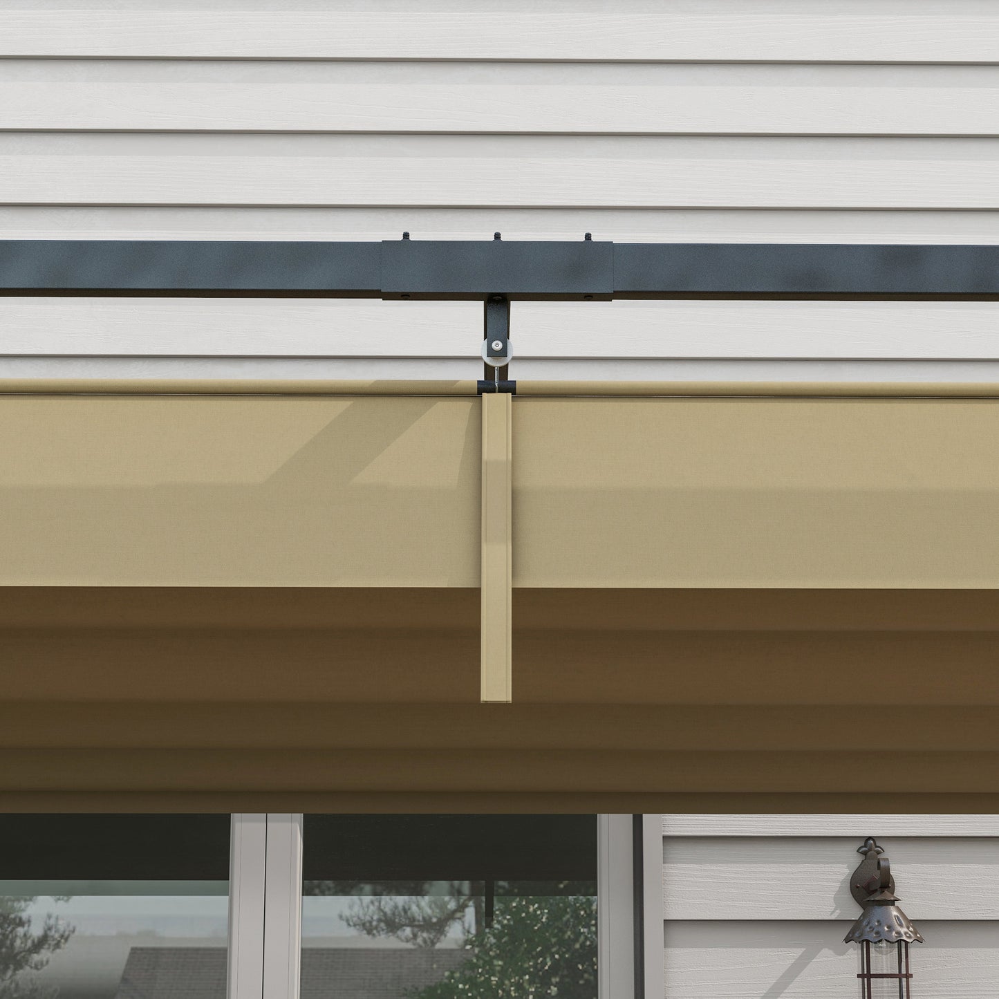 Outsunny 4 x 3(m) Metalowa pergola z rozsuwanym dachem, zadaszenie ogrodowej altany na zewnątrz, patio, khaki