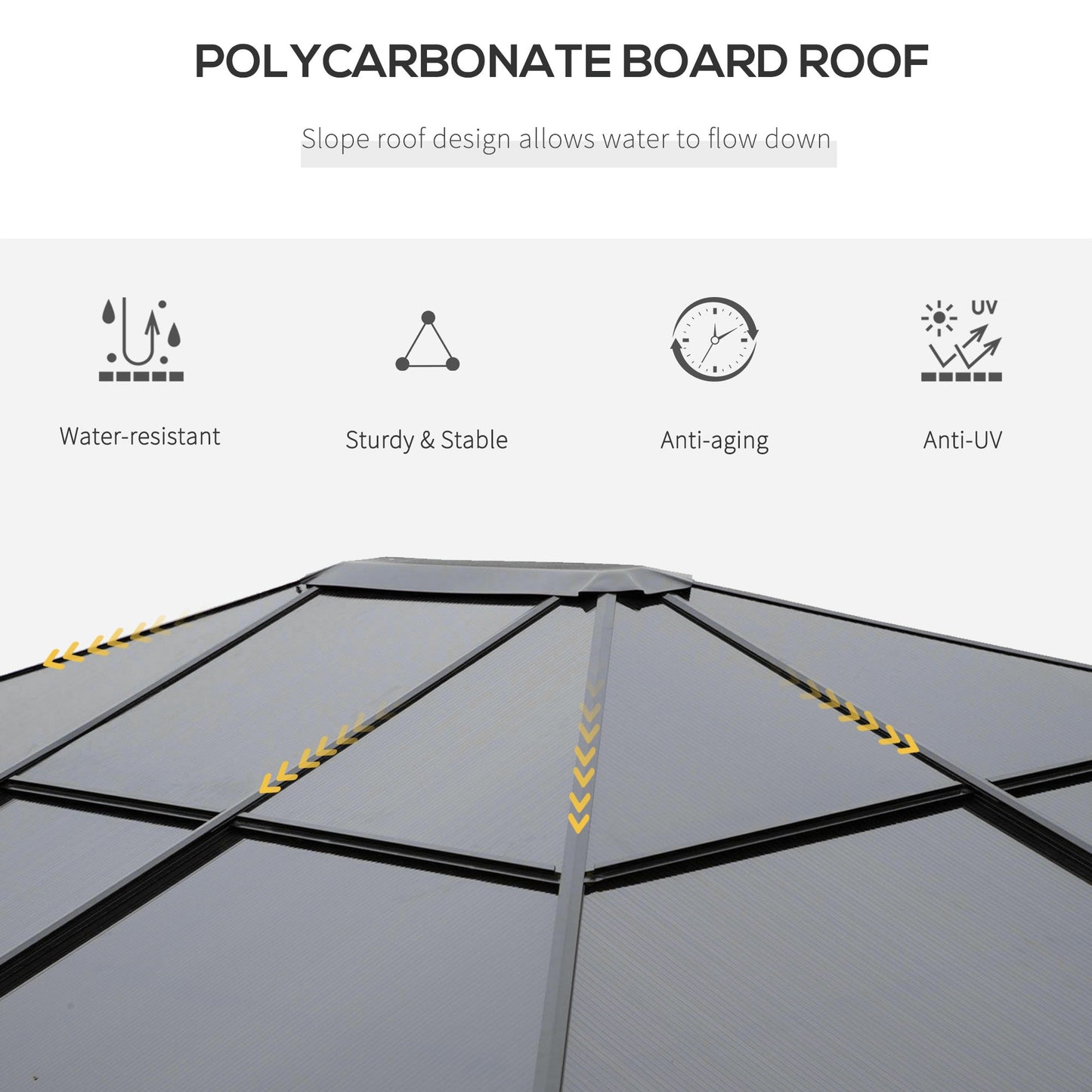Outsunny 3 x 3,6 m Hardtop Gazebo Canopy z dachem z poliwęglanu, stały pawilon ogrodowy z zasłonami na patio, pokład, szary