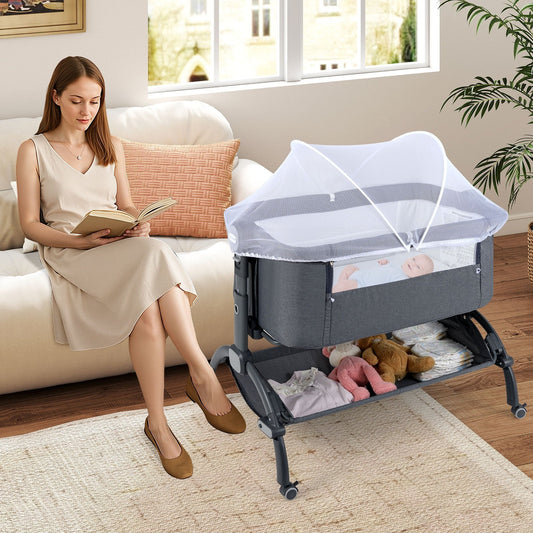 Baby Bassinet Bedside Sleeper with 7-Height Adjustment for Newborns-Grey