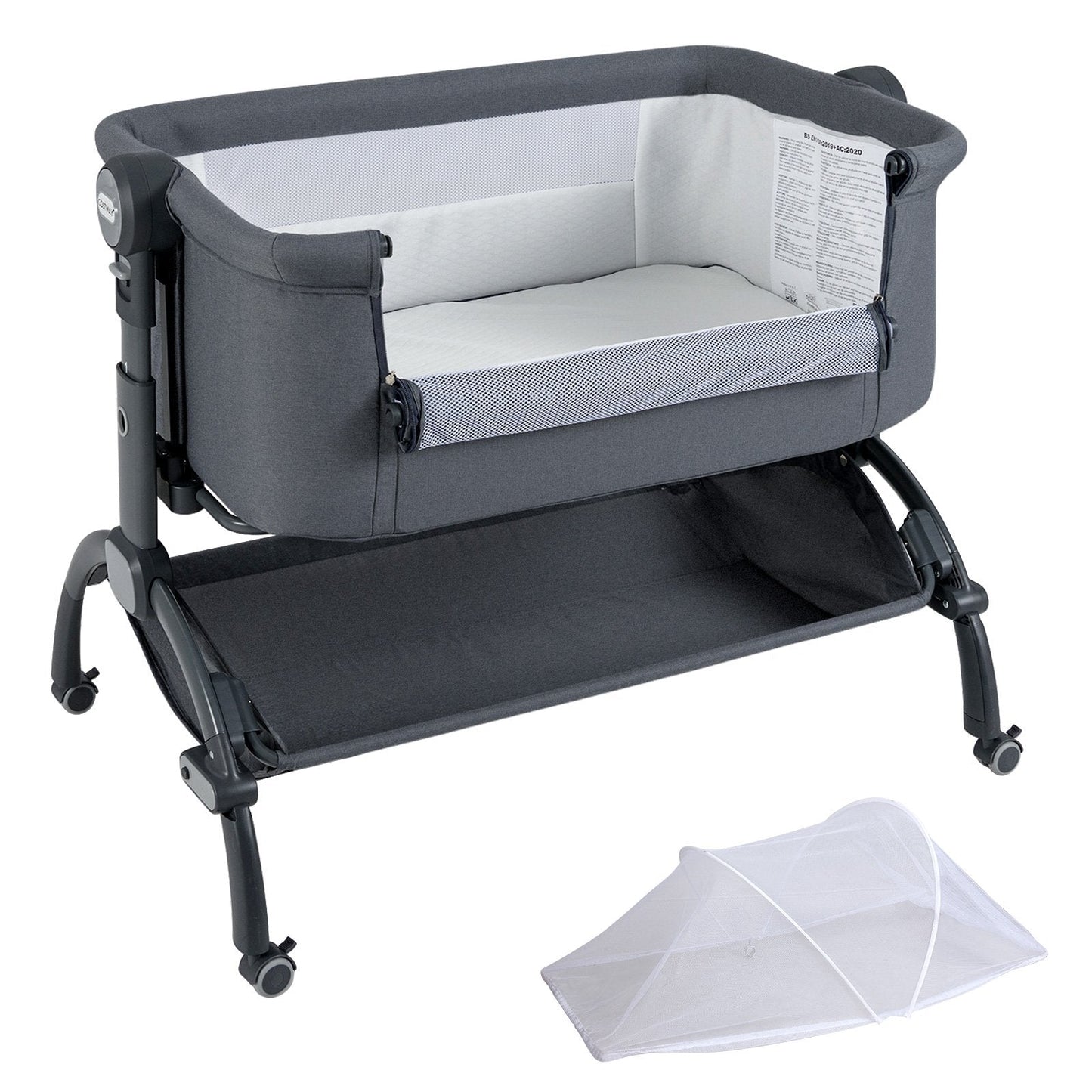 Baby Bassinet Bedside Sleeper with 7-Height Adjustment for Newborns-Grey
