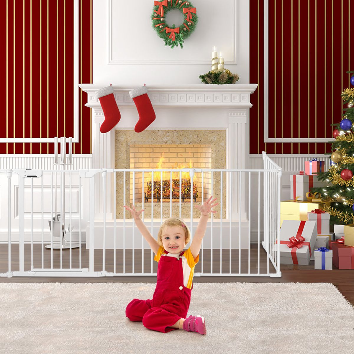 6-Panel Baby Pet Safety Playpen with Walk Through Door-White