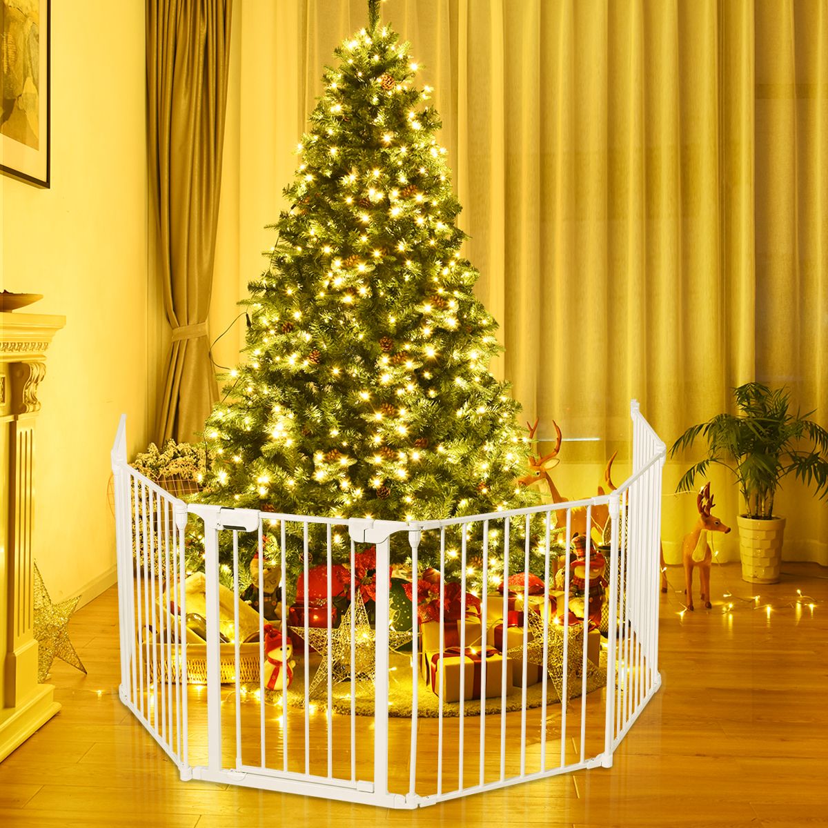 6-Panel Baby Pet Safety Playpen with Walk Through Door-White