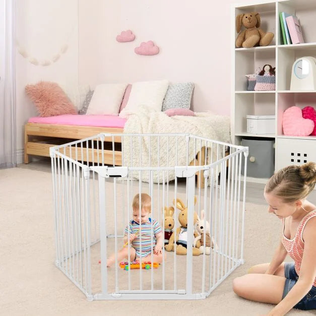 6-Panel Baby Pet Safety Playpen with Walk Through Door-White