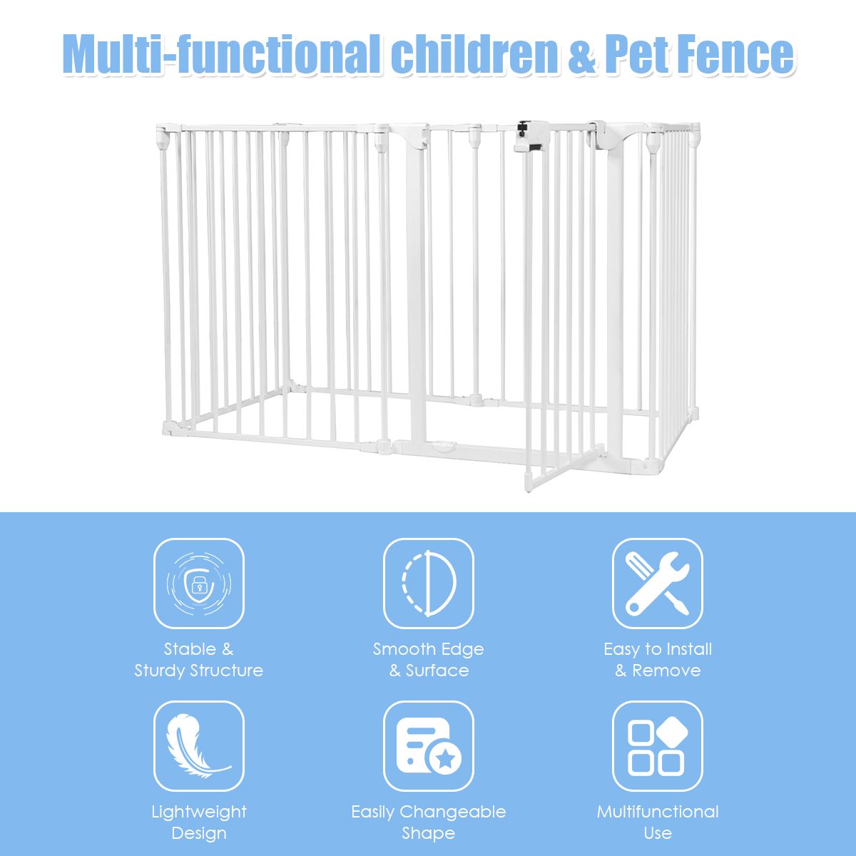 6-Panel Baby Pet Safety Playpen with Walk Through Door-White