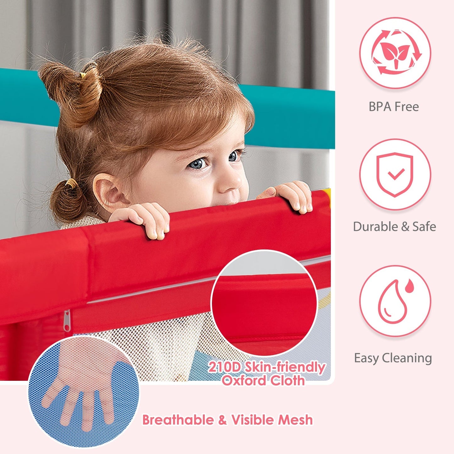 Baby Playpen with 50 Piece Ocean Balls and Non-slip Suction Cups-Colourful