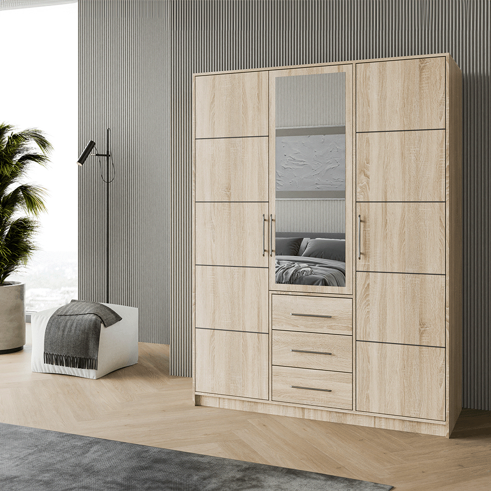 Oak Sonoma Mirrored Hinged Door Wardrobe 149cm – HAMPTON D3