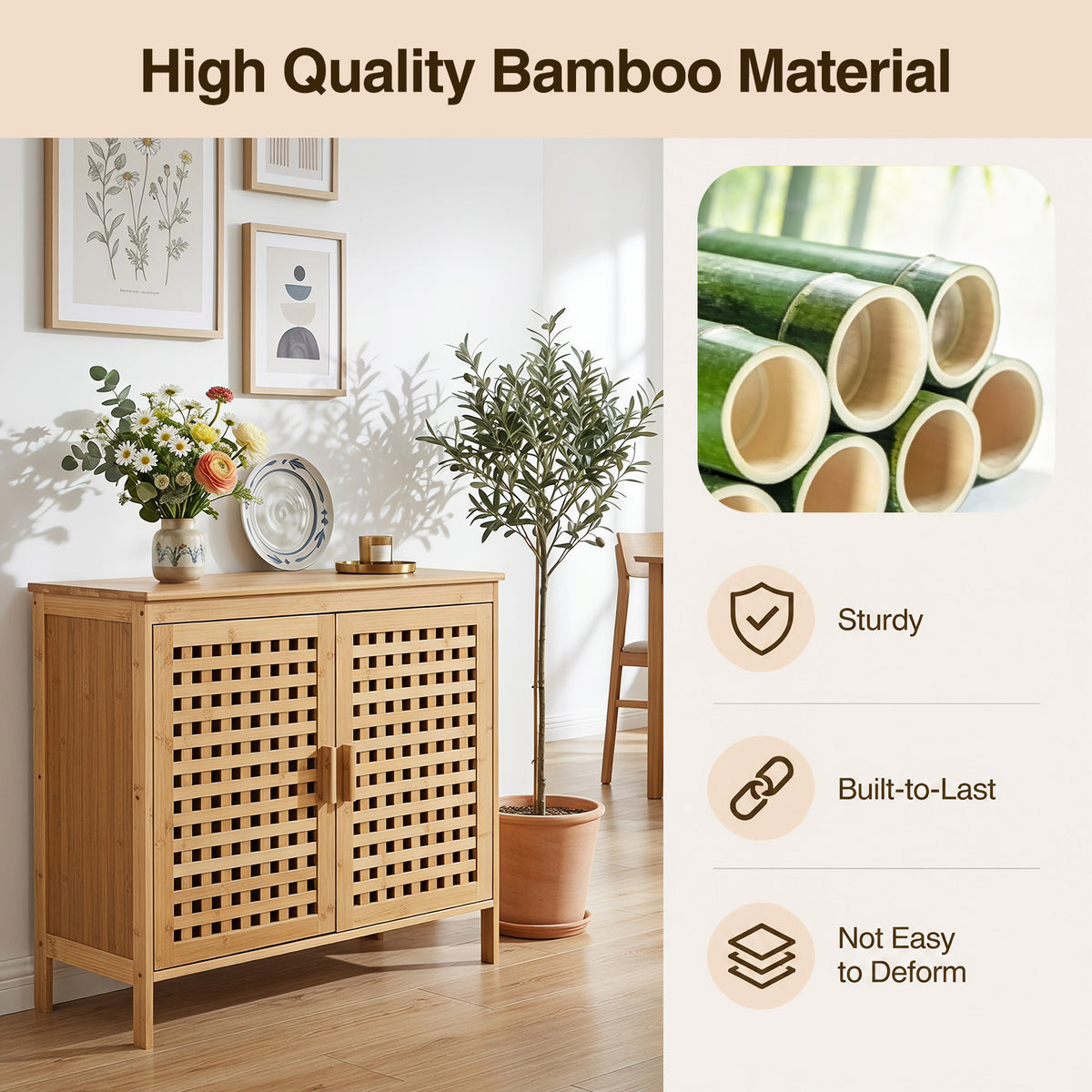 Bamboo Bathroom Storage Cabinet with 2 Doors and Wide Top-Natural