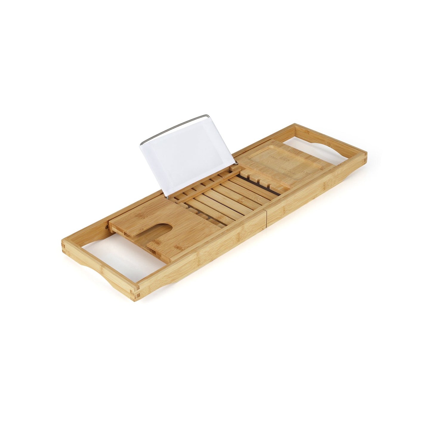 Bamboo Bathtub Caddy Tray with Adjustable Book Stand-Natural
