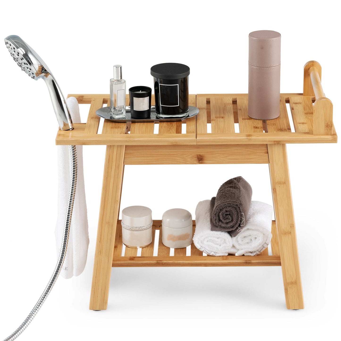 Bamboo Shower Bench with Storage Shelf