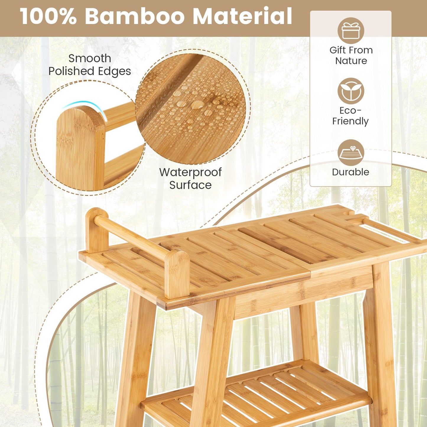Bamboo Shower Bench with Storage Shelf