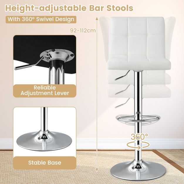 PU Leather Bar Chairs with Adjustable Height for Kitchen Island and Pub-White