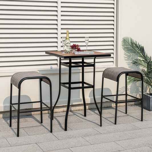 Metal Bar Height Bistro Stools Set of 2 with Curved Fabric Seat for Backyard Porch Poolside-Coffee