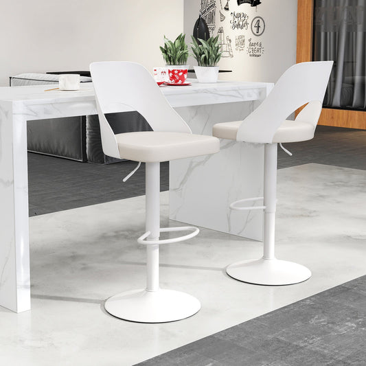 Bar Stools Set of 2 Ergonomic Counter Height Stools-White