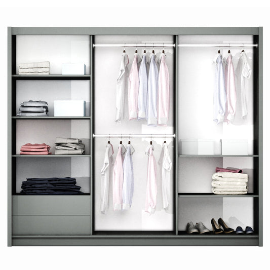 White Mirrored Sliding Door Wardrobe 250cm – FINLEY