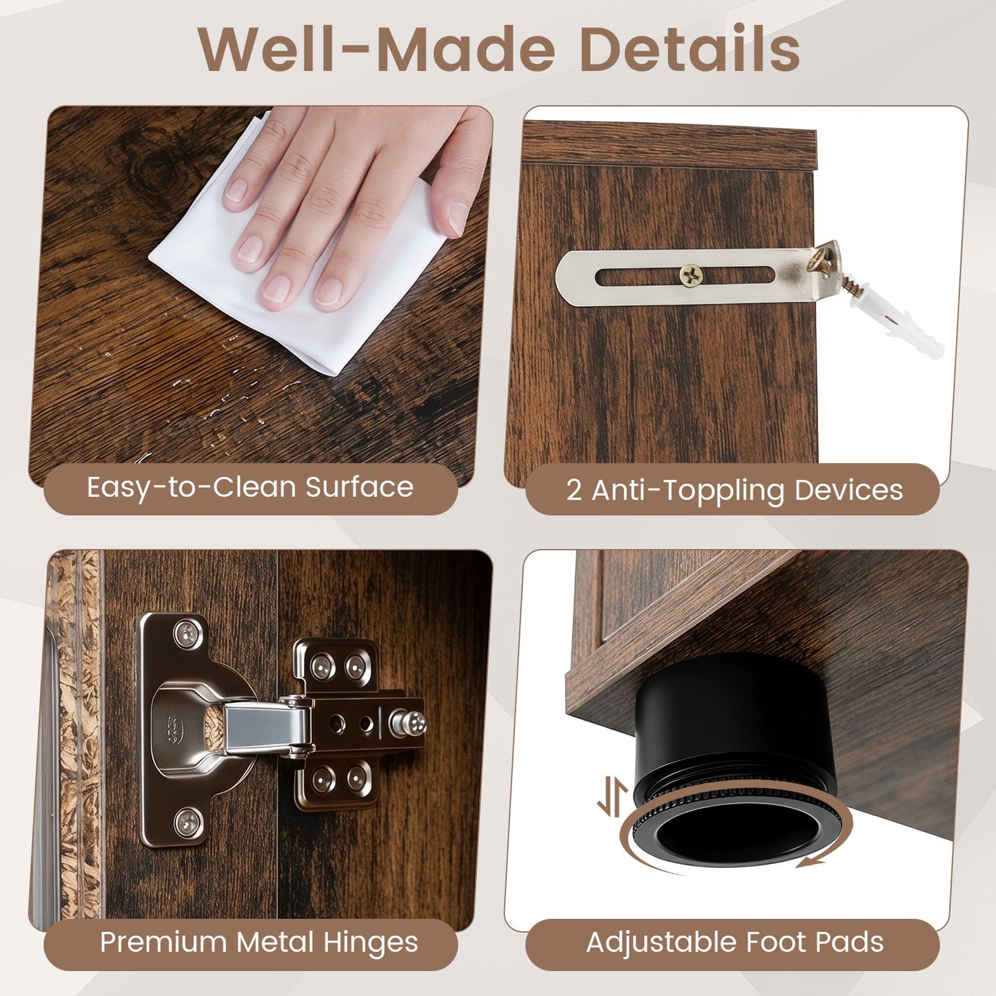 Bathroom Floor Cabinet with Shelves and Sliding Barn Door-Rustic Brown