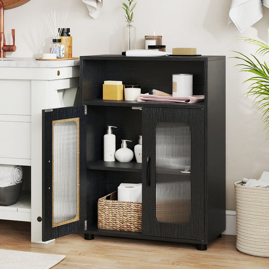 Bathroom Cabinet Freestanding Cabinet with 2 Doors and 3-Level Adjustable Shelf-Black