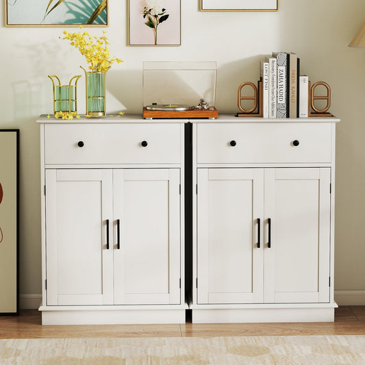 Bathroom Floor Cabinet with Doors Modern Buffet Sideboard-White