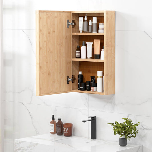 Bathroom Mirror Cabinet with 2 Adjustable Shelves-Natural