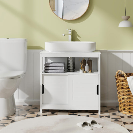 Bathroom Sink Cupboard Under Sink Vanity Cabinet with Sliding Doors-White