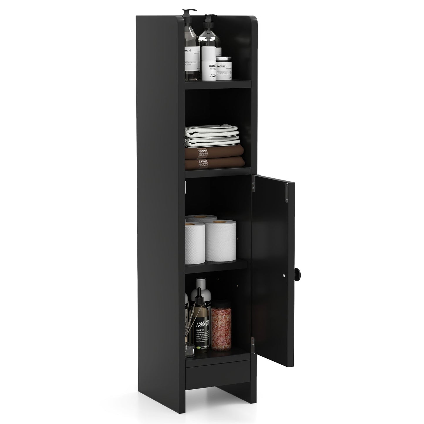 Bathroom Storage Cabinet with Door and Adjustable Shelves-Black