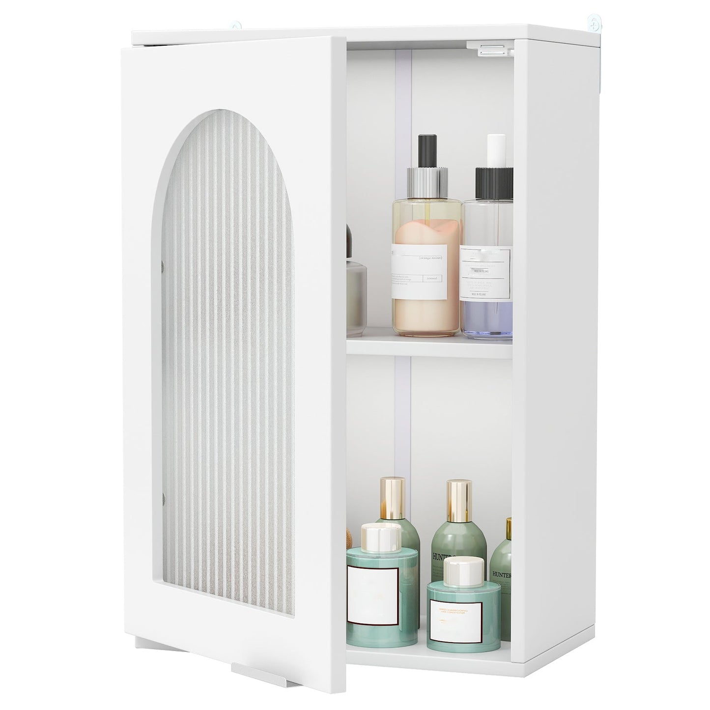 Bathroom Wall Cabinet with Tempered Glass Door and Adjustable Shelf-White
