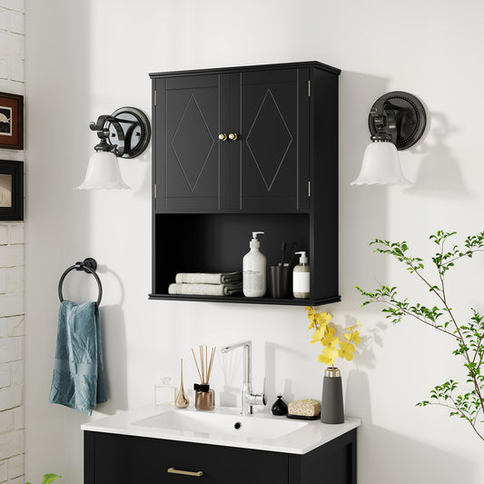 Bathroom Wall Cabinet with Open Shelf and Adjustable Shelf-Black