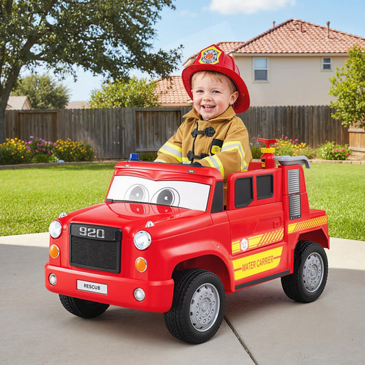12V Battery Powered Fire Car Toy with Water Sprayer and Remote Control-Red