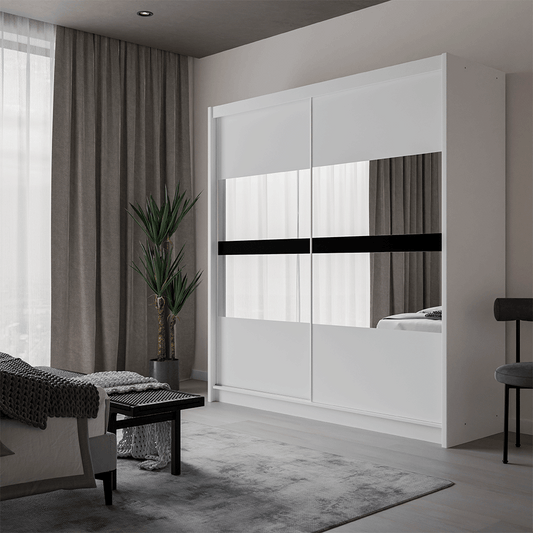 White Mirrored Sliding Door Wardrobe 203cm – DERBY