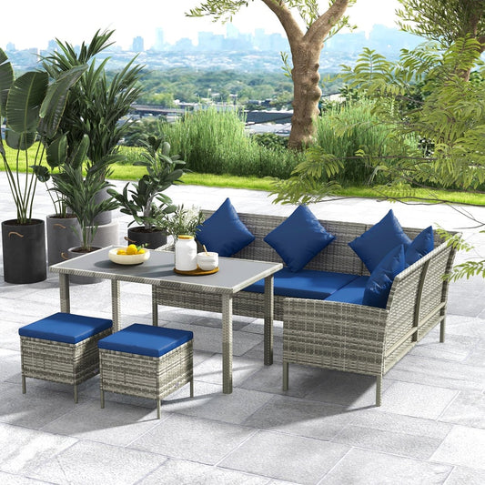 Outsunny 5 Pieces Rattan Garden Furniture Set in Dark Blue, image 2