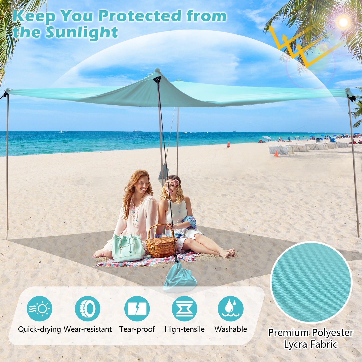 Beach Canopy Shields 300 x 300 cm Beach Tent Sun Shelter Fit 6-8 People-Green