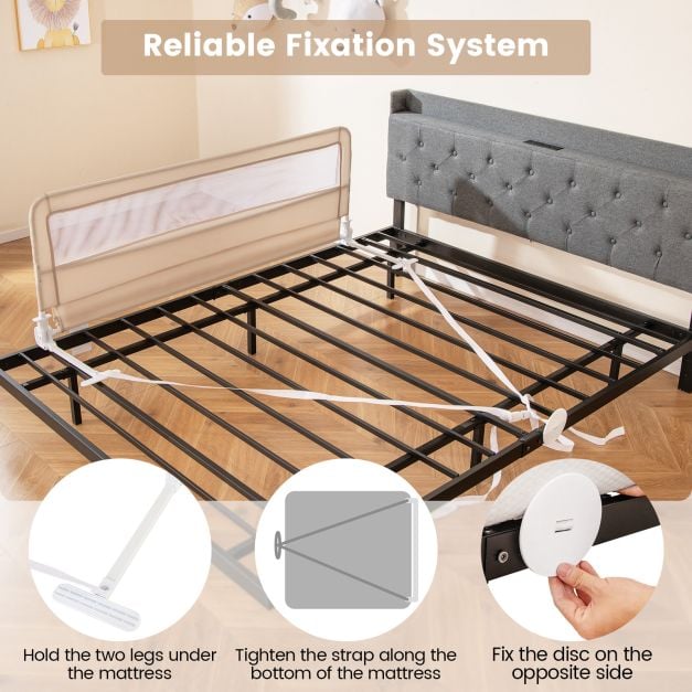 Height Adjustable Bed Rail with Mesh Cloth for Toddlers-Beige