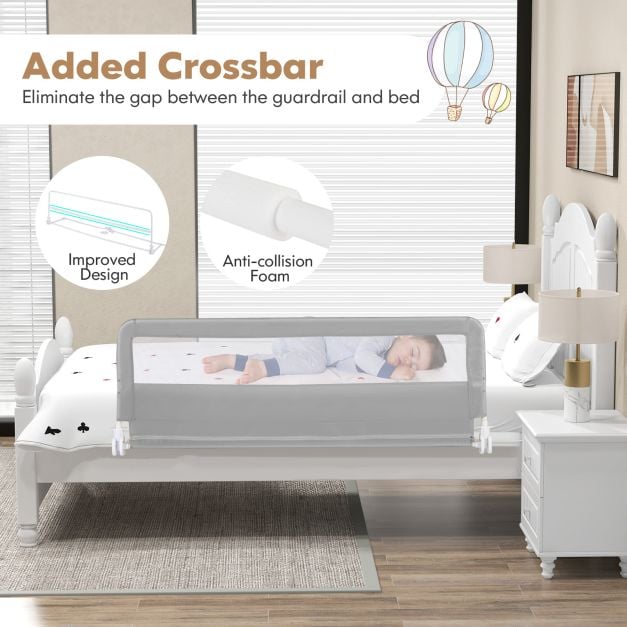150CM Foldable Baby Bed Rail Guard with Washable Cover and Safety Strap-Silver