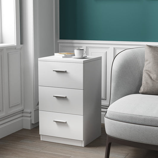 Space-saving Night Chest with 3 Drawers and Handles for Bedroom-White