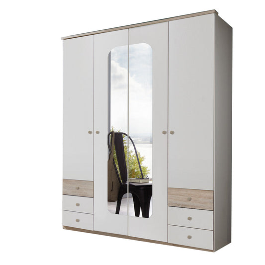 BERTEN 4 Door Mirrored Wardrobe White 180cm