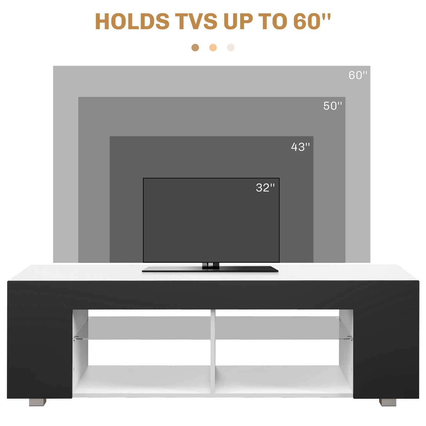 HOMCOM Szafka pod TV Multi-Shelf z regulowanymi światłami LED - czarna