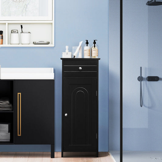 1-Door Freestanding Bathroom Storage Cabinet with Drawer and Adjustable Shelves-Black