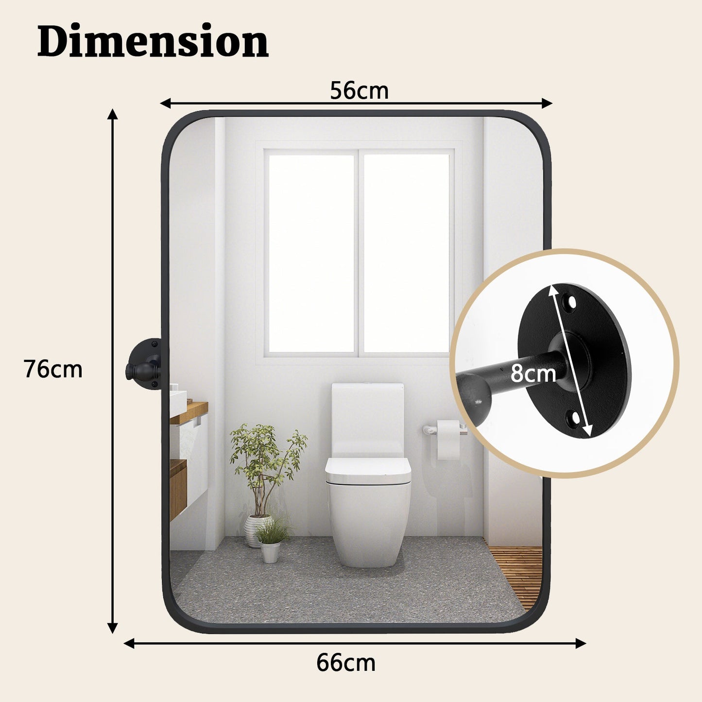 Black Metal Framed Pivot Rectangle Wall-Mounted Mirror