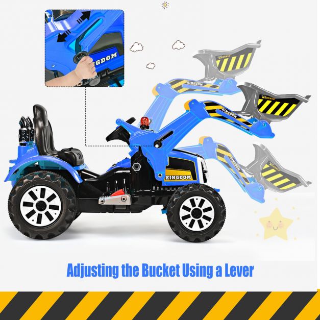 12V Battery Powered Kids Ride on Excavator with Horn and Safety Belt-Blue