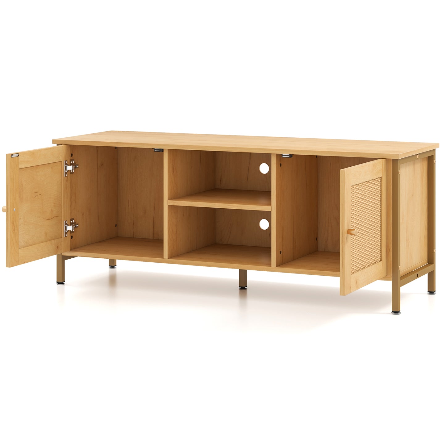 Boho TV Stand for TV up to 55 Inches with Faux Rattan Door-Natural