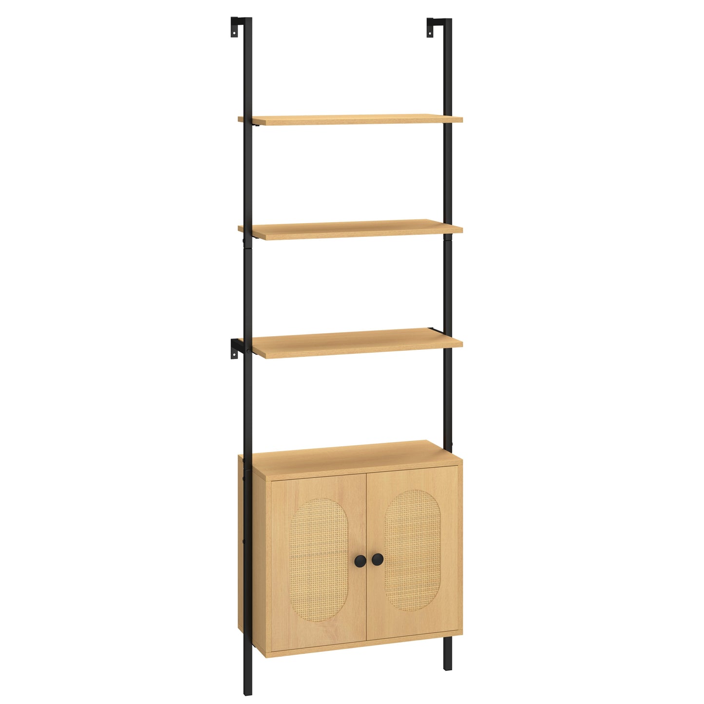 Bookcase with Rattan Cabinet and Adjustable Shelf-Natural