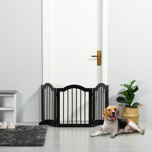 PawHut Freestanding Pet Gate Wooden Dog Gate with Support Feet Foldable Pet Fence Safety Barrier for the House Doorway Stairs Black