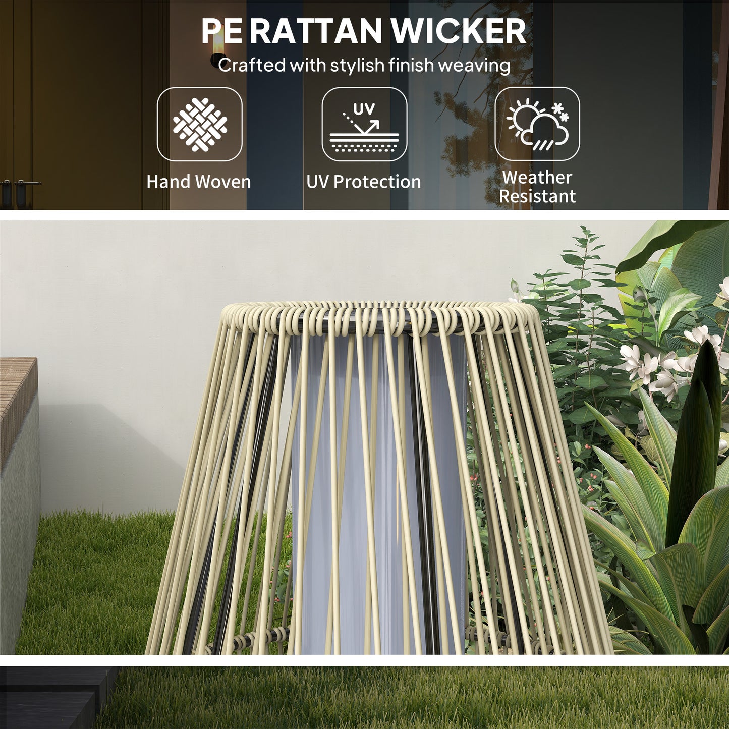 Outsunny Garden Rattan Lamp, 72 cm Wysoka Solarna Lampa Podłogowa Rattanowa, Solarna Lampa Ogrodowa z Automatycznym Włączaniem/Wyłączaniem LED, IP44 Do Zewnątrz, Weranda, Ścieżka, Taras, Szary