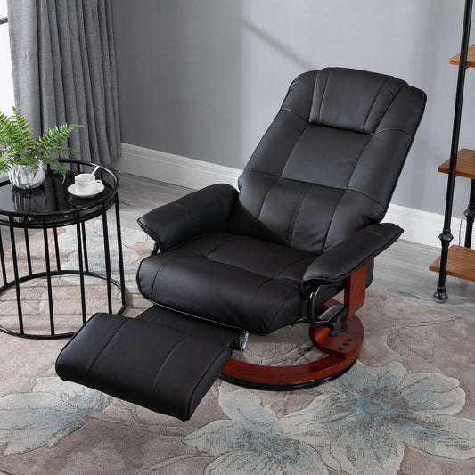 HOMCOM 360 Swivel Recliner Chair with Footstool, Faux Leather Upholstered Armchair for Living Room, Bedroom, Office, Black