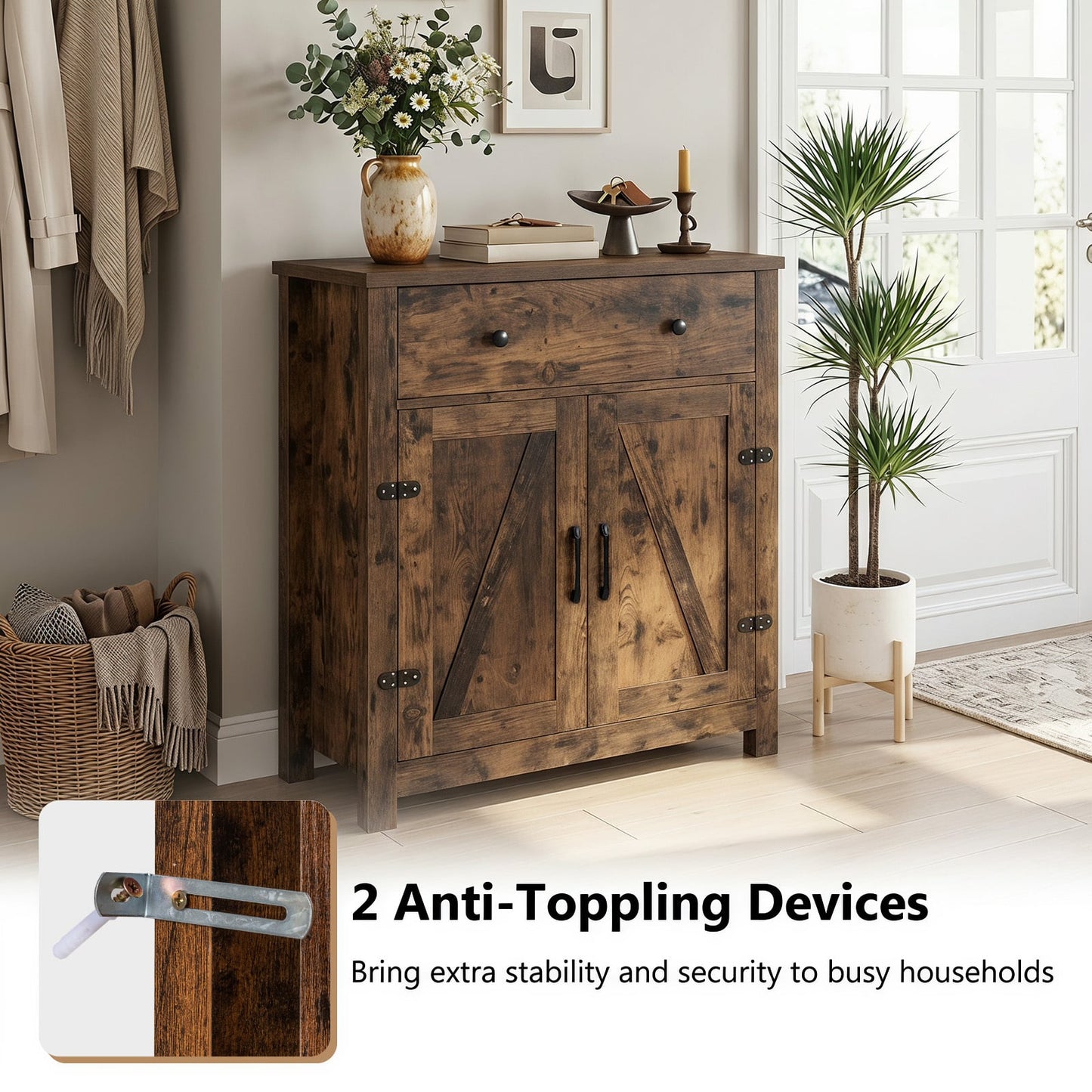Buffet Cabinet 80 cm Farmhouse Side Board Cabinet with 5-Tier Adjustable Shelf-Rustic Brown