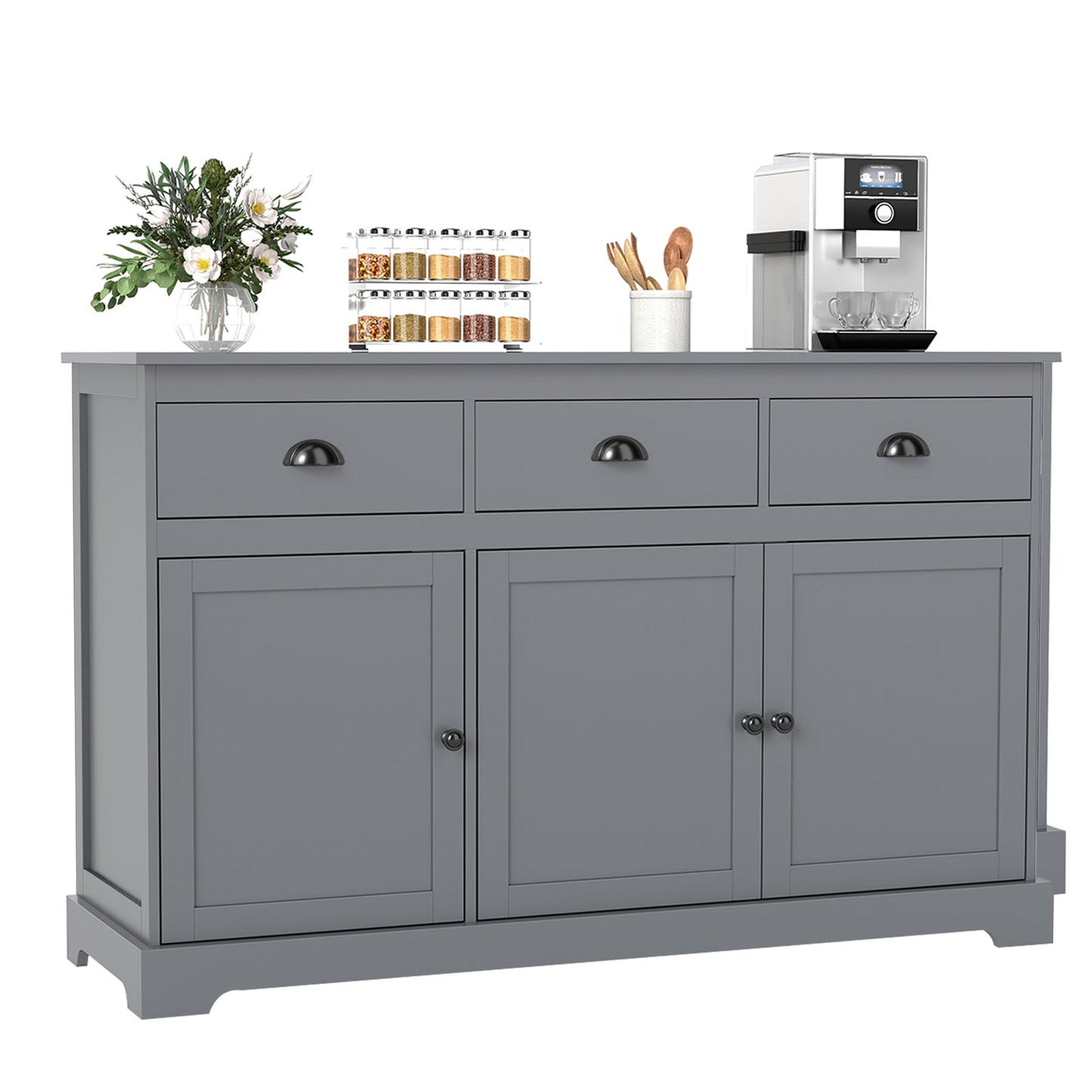 Modern Buffet Sideboard 136cm Storage Cabinet with 3 Drawers-Grey